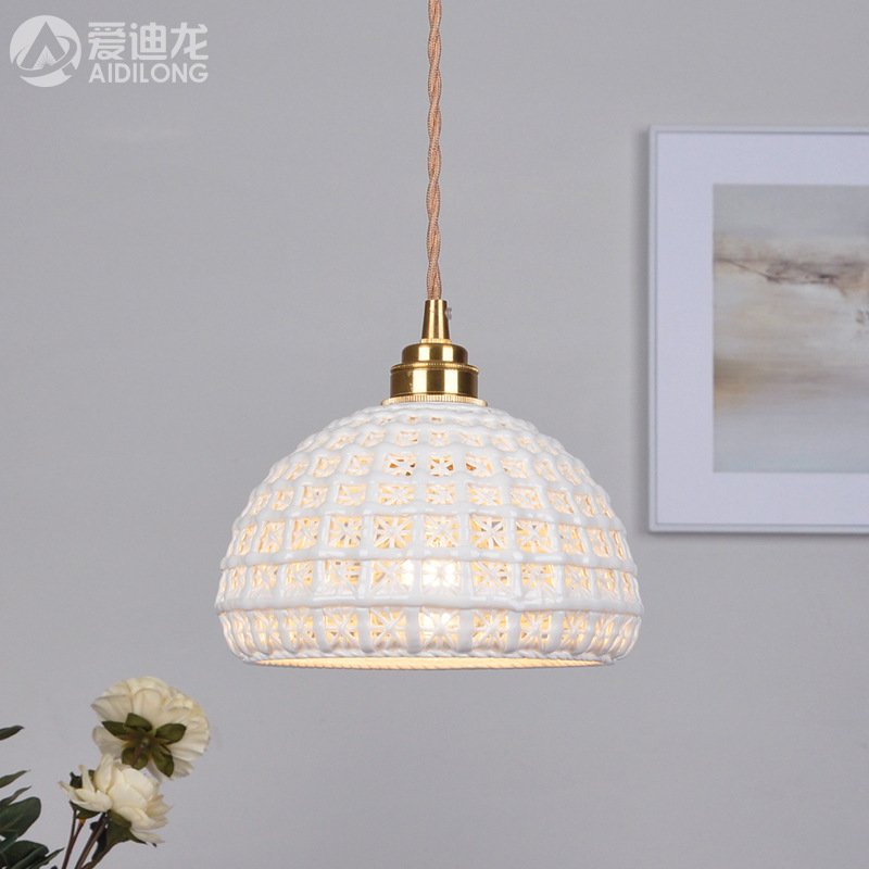 Nordic Simple Retro Single Head Chandelier Japanese Zen American Style Ceramic Brass Aisle Entrance Corridor Light