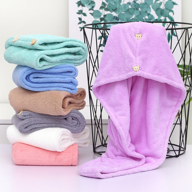 Thickened Double Layer Single Layer Dry Hair Cap Quick Drying Microfiber Absorbent Thickened Soft Coral Fleece Dry Hair Cap for Women