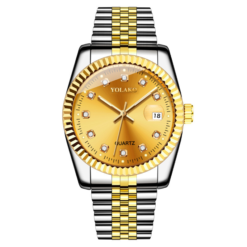 Foreign trade explosions fashion Diamond classic gold watch men's watch men's watch steel band Men's non-mechanical watch a generation of hair