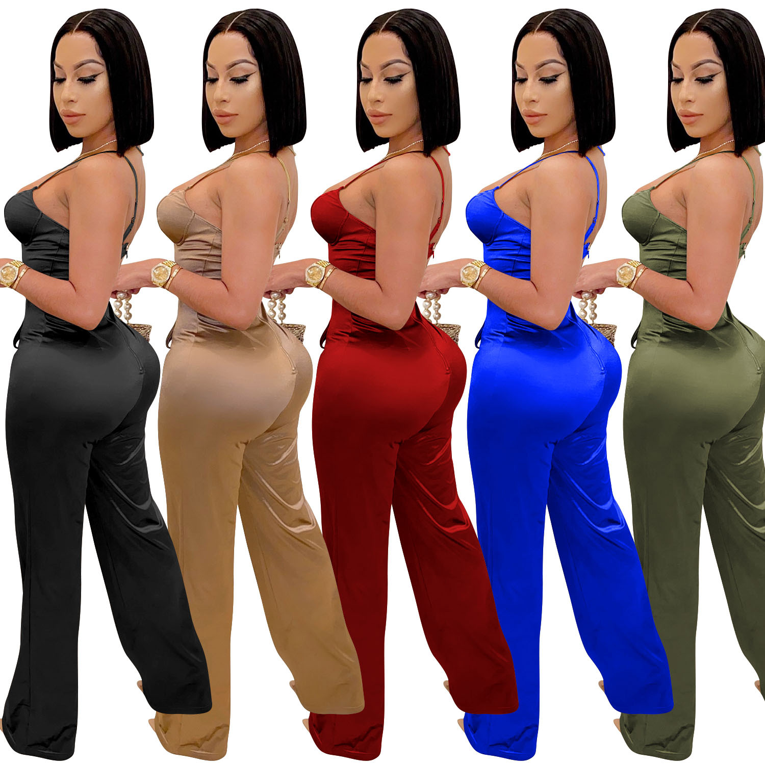 X3717 transfronteriza nuevo producto AliExpress Amazon Europa y América sexy mono Pantalones rectos temperamento casual de cercanías image 5