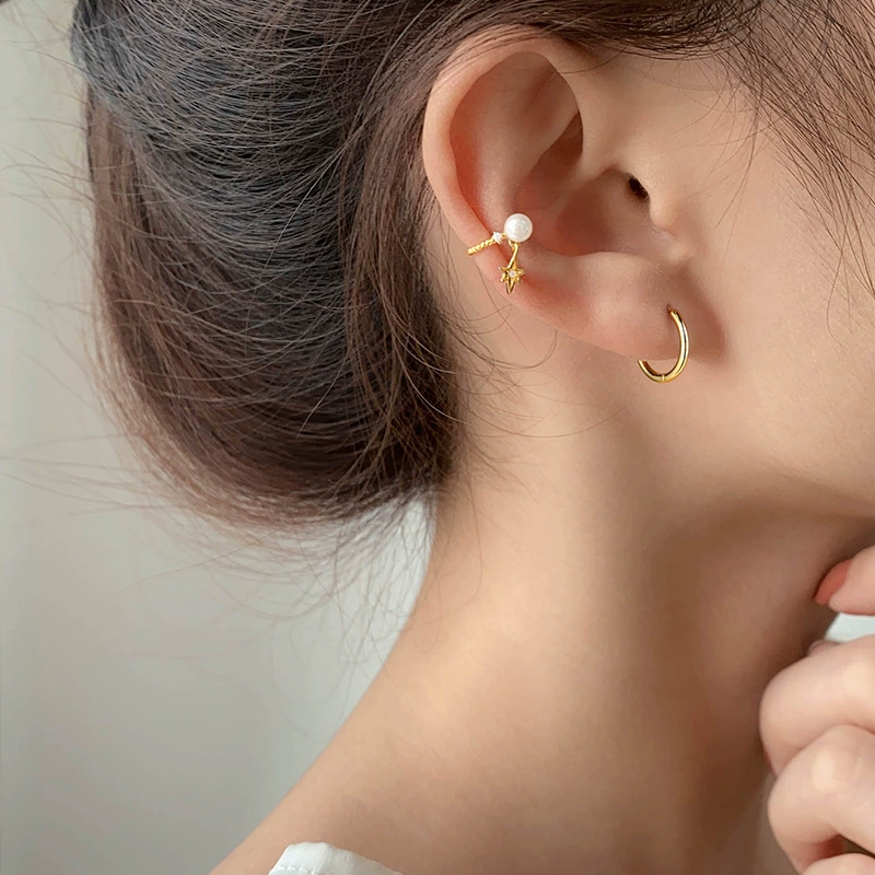 Маленькая zirconia из жемчуга, серёжки-кольца, стиль легкой роскоши, без пирсинга