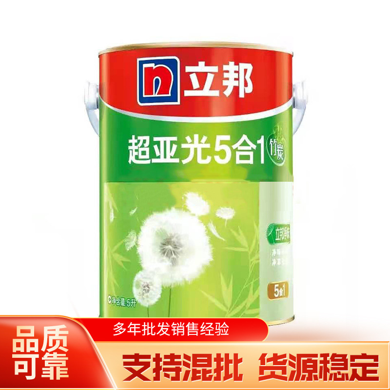 立邦5L竹炭超亚光五合一乳胶漆 水溶性涂料 净味内墙乳胶漆