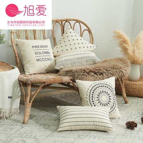 Cotton printed pillowcase letter simple geometric bed pillowcase simple home square backrest cover