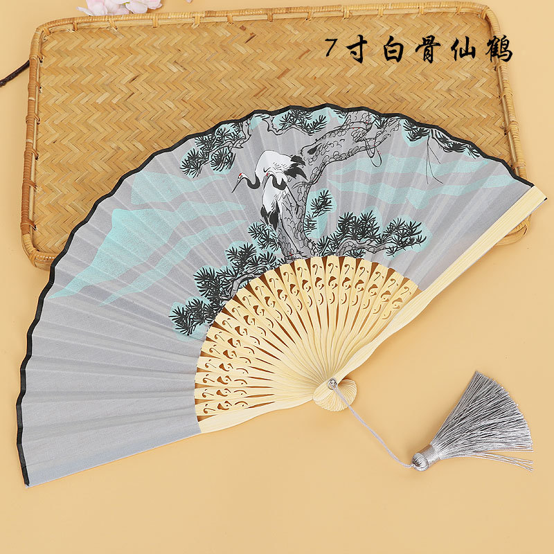 Entrega de una pieza Ventilador de 7 pulgadas Ventilador plegable de estilo japonés Estilo chino estilo antiguo hanfu antiguo ventilador plegable de seda de bambú para hombres y mujeres