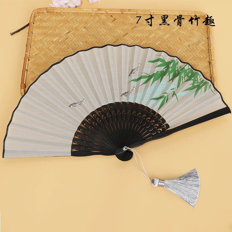Entrega de una pieza Ventilador de 7 pulgadas Ventilador plegable de estilo japonés Estilo chino estilo antiguo hanfu antiguo ventilador plegable de seda de bambú para hombres y mujeres