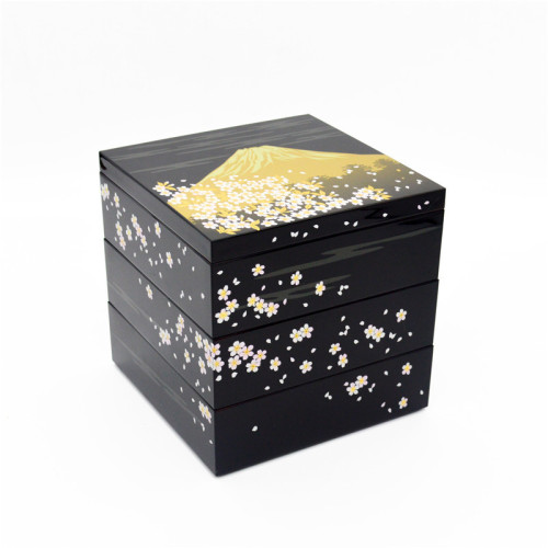 New medium-sized lacquer box Japanese hot stamping realistic cherry blossom sushi box lunch box three-layer New Year lunch box snack box gift box