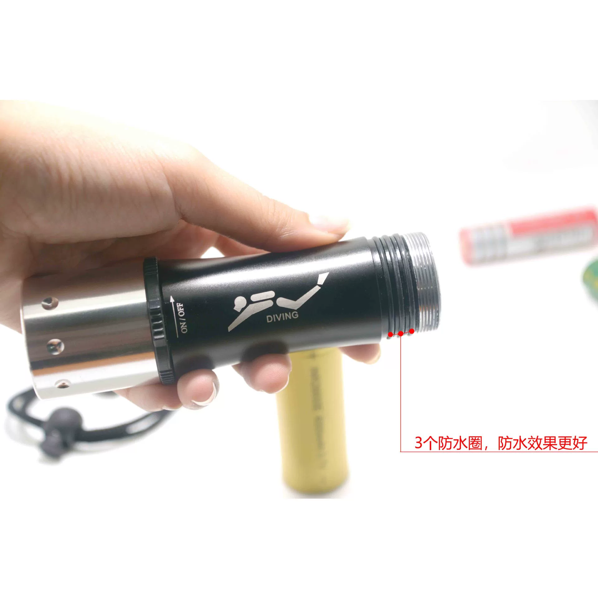 Flashlight, waterproof switch key, battery, diving, 26650/3×