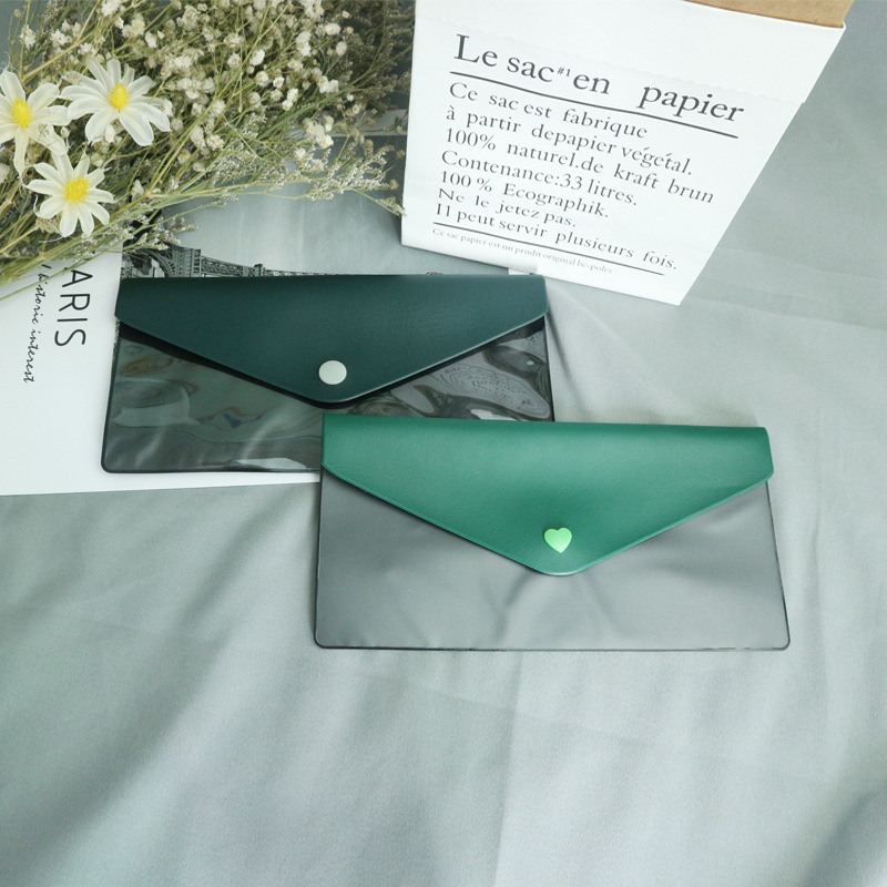 通用PVC绿色皮革膜制作长方形学生笔袋 横款零钱包搭扣文具袋