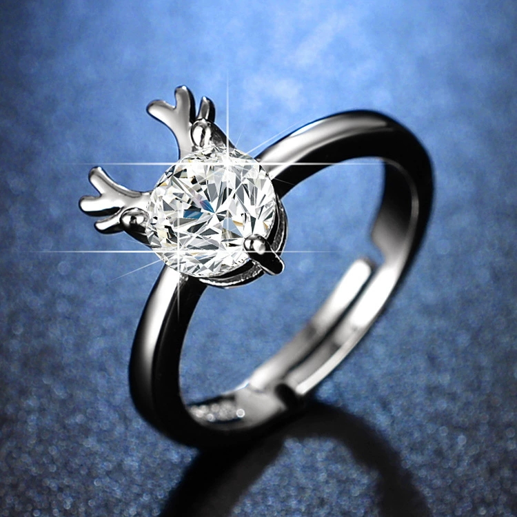 Ring one carat, adjustable open band with AAA zirconia, silver-layer plating