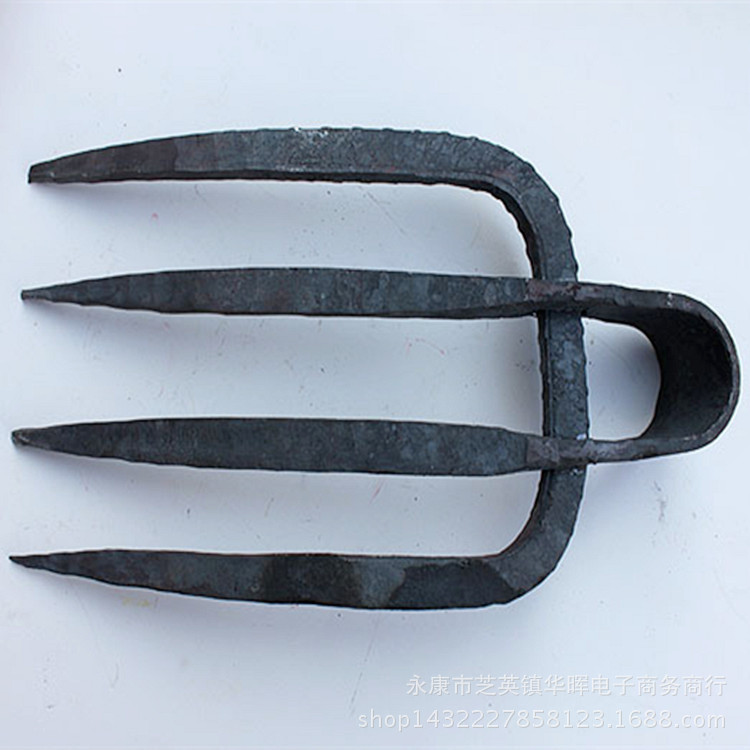 耙子老式手工锻打螺纹钢四齿耙钉耙子搂草耙扁耙农用4齿钢耙2斤尖