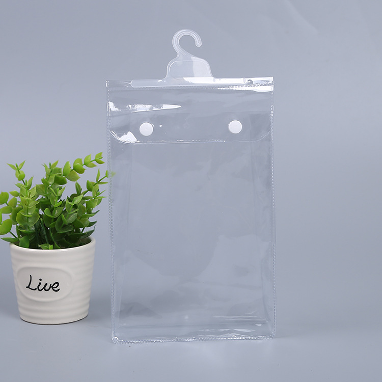 厂家生产立体袋 按扣手提包装袋 化妆品塑料透明PVC礼品袋自封口