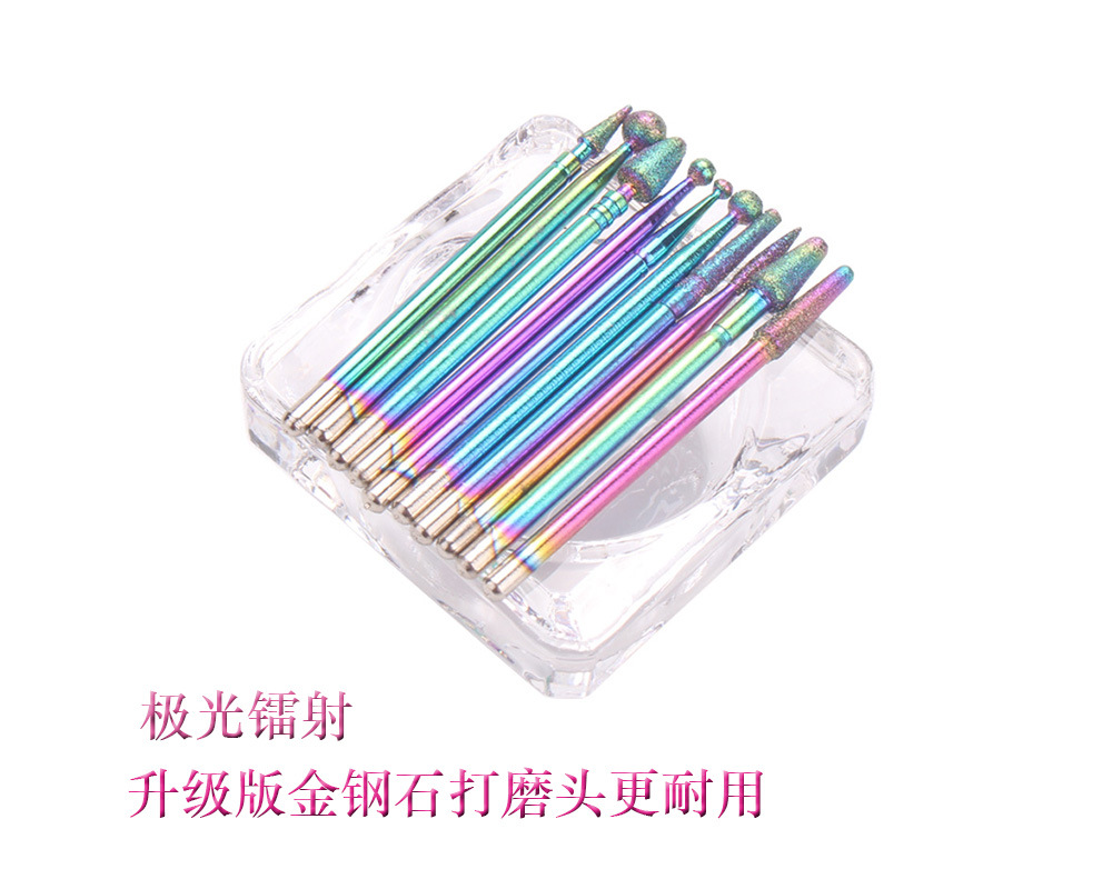 Fábrica transfronteriza rusa manicura herramientas colorido diamante molienda piel muerta uñas pulido cabeza traje molienda en stock