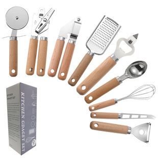 Creative kitchen gadget wooden handle small kitchenware stainless steel kitchen utensils combination cake wheel cheese knife planer