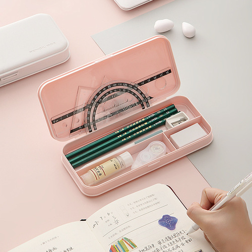 Children's multi-functional Internet celebrity plain multi-grid stationery pen box primary school students large-capacity plastic frosted pencil storage box