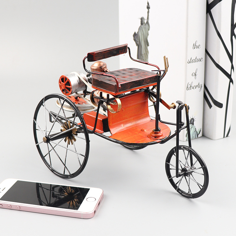 第一代奔驰车模型手工复古铁皮古风创意老爷车家居客厅书房装饰品