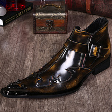 2014新款潮靴男士尖头皮靴时尚英伦铆钉短靴子夜店发型师皮鞋单靴