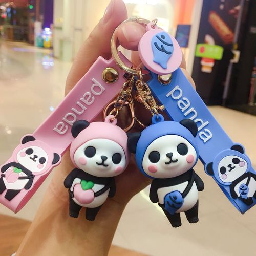 Creative Cute Football Panda Car Keychain Cartoon Fruit Epoxy Keychain Chain Book Pendant Gift Wholesale