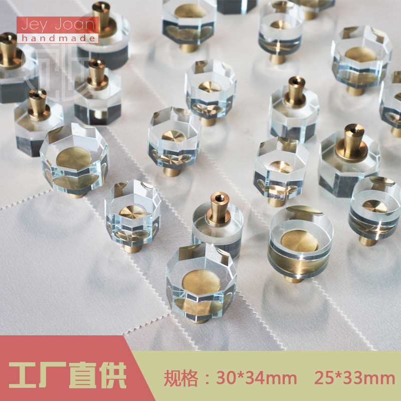 Original de cristal de latón manija redonda de un solo agujero moderno simple manija de cristal octogonal manija del armario