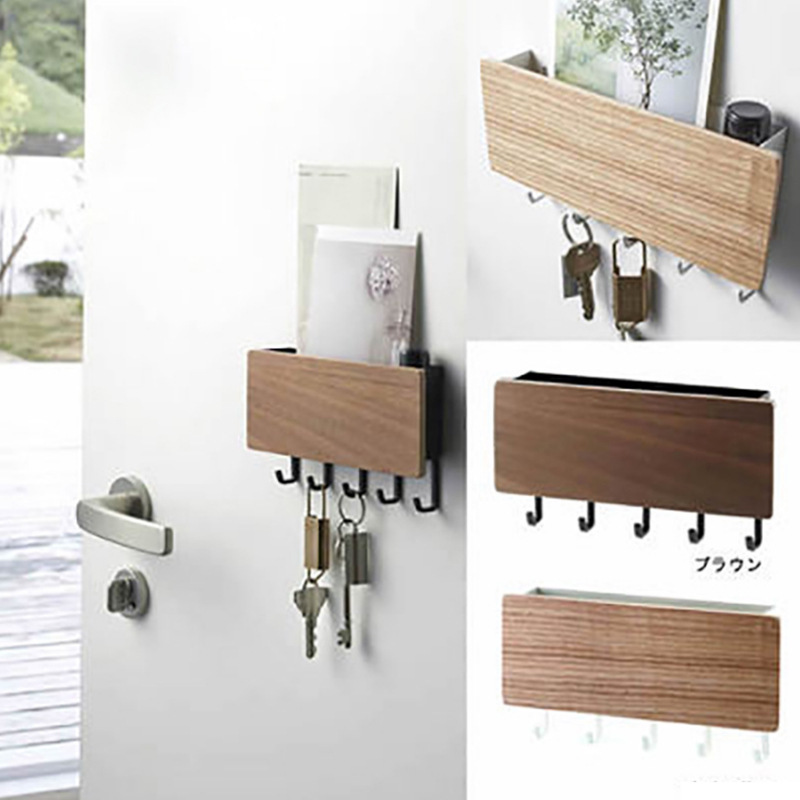 Japanese-Style Entrance Wall-Mounted Key Rack Door Multi-Functional Sundry Storage Rack Punch-Free Hook Key Hanger