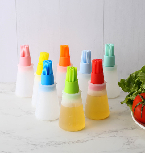 Factory silicone oil bottle brush kitchen gadget outdoor barbecue seasoning brush with scale and cover barbecue oil brush