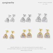 厂家现货批发个性款白色闪亮锆石耳钉三角形单钻耳钉