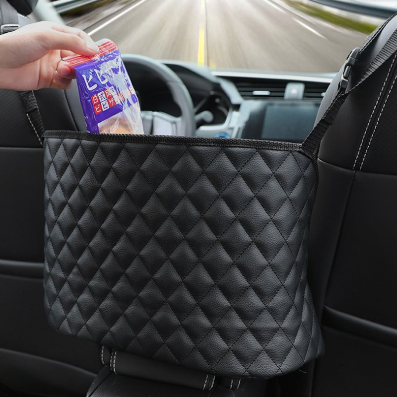 Coche de fábrica de dos asientos de almacenamiento de bolsillo neto bolsa de almacenamiento de coche colgante de cuero neto