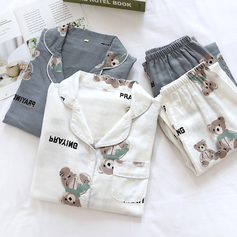 21 New Cute Bear Cotton Sweat Absorbing Breathable Outer Wearing Home Clothes Pajamas Long Sleeve Home Women's Suit