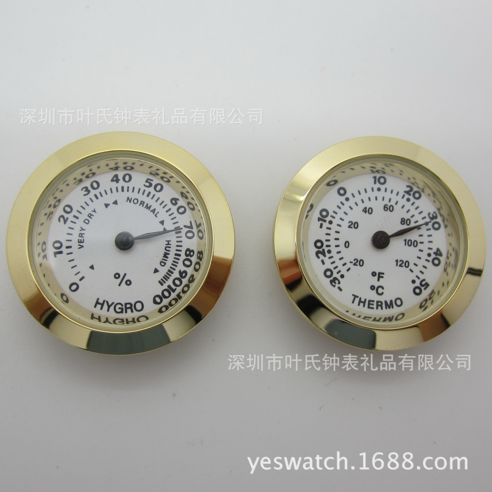 27mm金色温湿度工艺品镶嵌式指针温湿度表双金属高精度精准测控