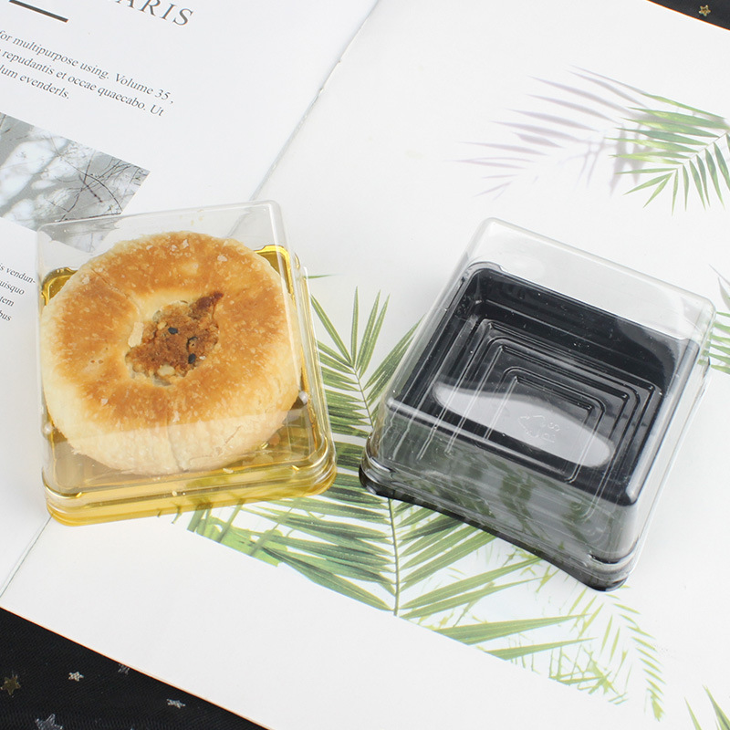 Tapa de plástico cuadrado redondo yema de huevo crujiente blister caja bandeja de pastel de Luna nieve Mei Niang bola verde caja de embalaje 50 piezas