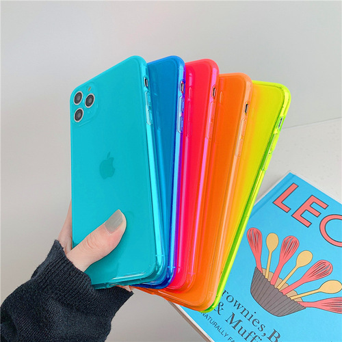 Applicable iPhone15 Fluorescent TPU Phone Case 14 Apple 11 Pro Max Solid Color 12 Full Transparent 8 Fluorescent Material
