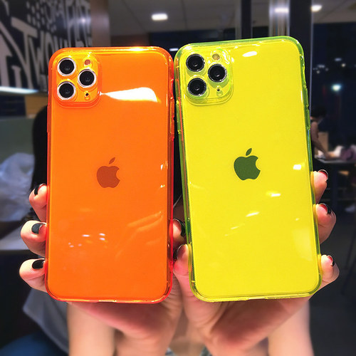 Applicable iPhone15 Fluorescent TPU Phone Case 14 Apple 11 Pro Max Solid Color 12 Full Transparent 8 Fluorescent Material