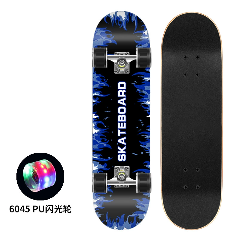 Polyurethane flash skateboard, 80×20 cm, double-kick deck, 6045 PU wheels, 300 lb load