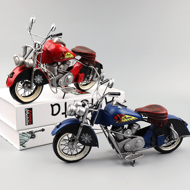 复古印第安摩托车模型铁皮手工艺仿真机车酒吧橱窗收藏装饰品摆件