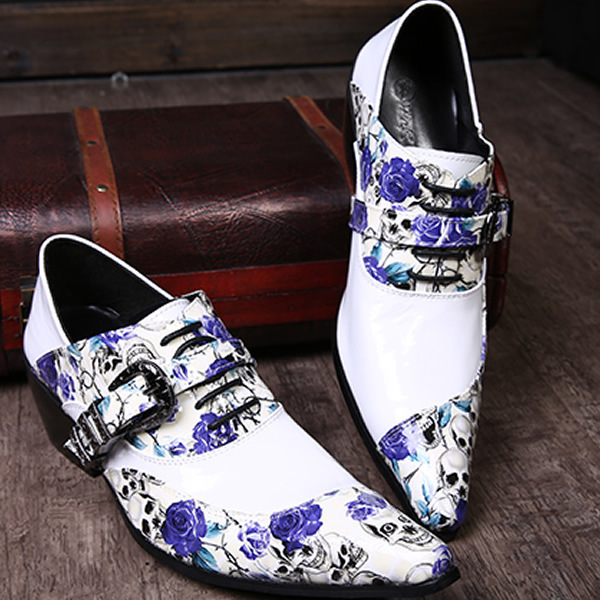 White Wedding Shoes High Fashion Men's Shoes Skull Leather Shoes Purple Heels Hair Stylist Shoes