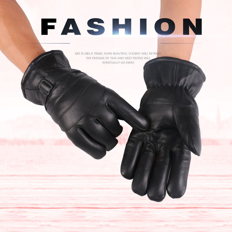 El otoño y el invierno de los hombres de piel de oveja de piel guantes integrados súper gruesos de lana de cuero guantes de montar al aire libre de la motocicleta engrosada