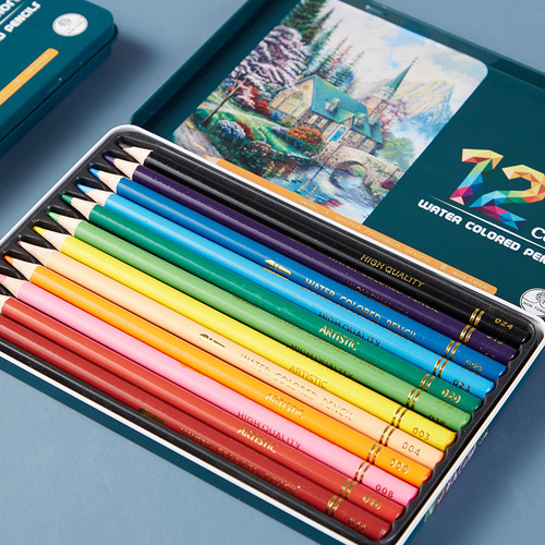 Water-soluble colored pencils 12 colors water-soluble colored pencil box packaging student painting art colored pencil set pencil wholesale