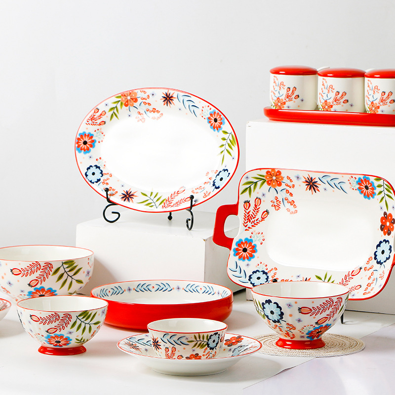 European and American guest small fresh bowl and plate combination ceramic household tableware personalized rectangular fish plate deep dish shaped plate