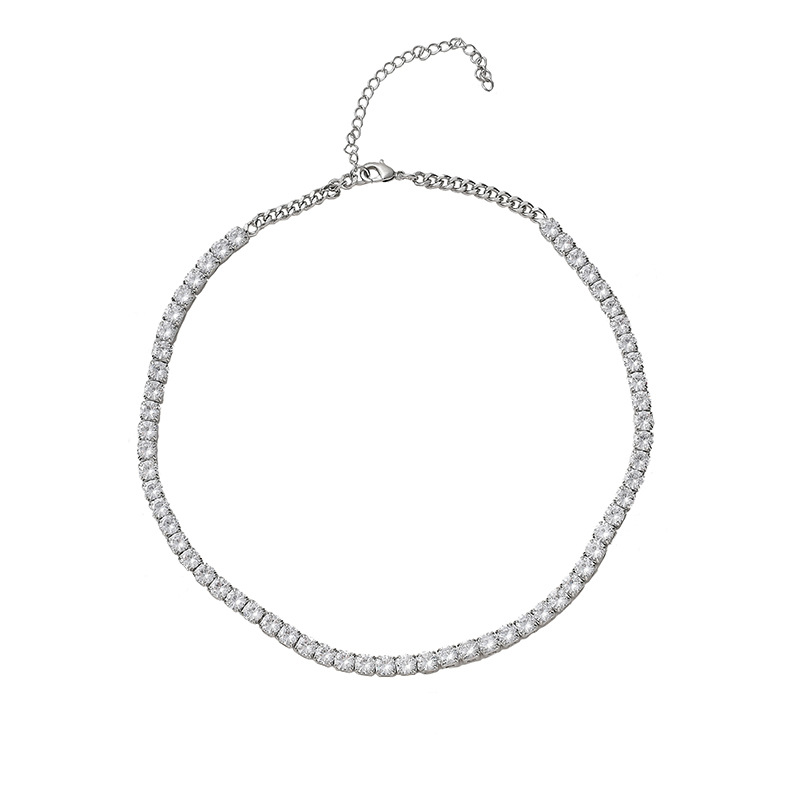 Cadena de tenis sencilla de moda europea y americana transfronteriza para hombre, collar de hip-hop con circonitas de 4 mm de una sola fila.