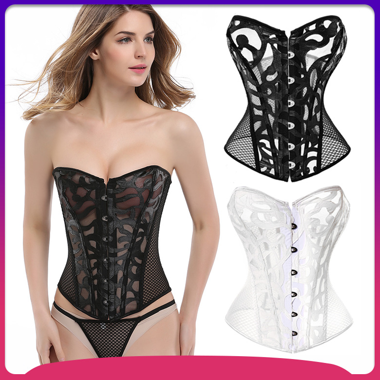 European and American corset underwear manufacturers black printed mesh sexy shapestone abdominal waist Palace corset