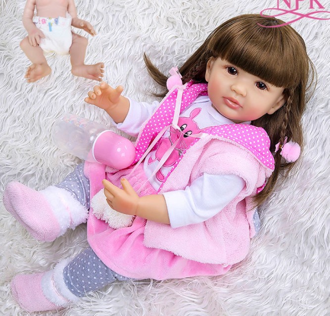 NPK simulación bebé cuerpo completo muñeca de silicona, pelo largo niña, lindo bebé, regalo cumpleaños los niños