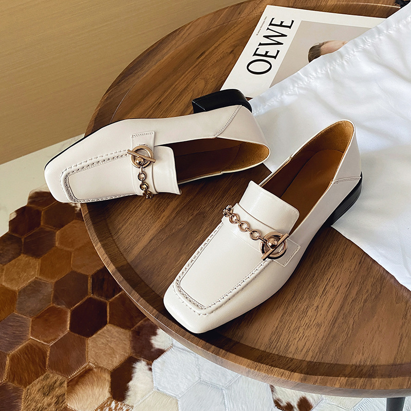 清仓真皮单鞋女深口软皮软底乐福鞋方头休闲玛丽珍鞋小皮鞋时尚