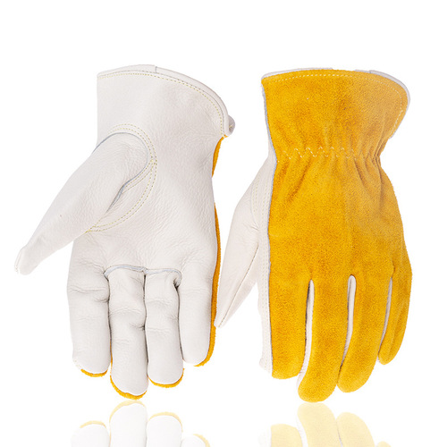 Factory-made cowhide riding gloves, outdoor gardening gloves, rose-resistant, cut-proof, and electric-welding safety work gloves—cross-border available