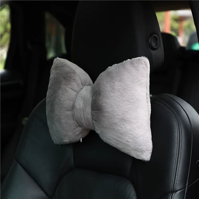 Waist support Soft and Waxy Rabbit Fur Car - grey-headrest