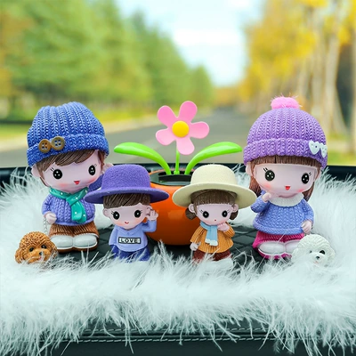 Couple High-End Family Portrait Creative Car ornaments - scarf-couple-mi-er-lele-round-hat-orange-sunflower-big-feather