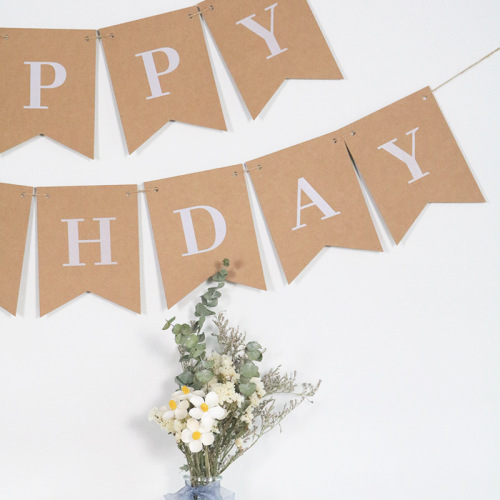 New birthday party decoration atmosphere layout supplies forest kraft paper letters happy birthday fishtail flag