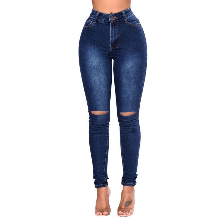 Jeans Ajustados Elásticos Desgastados para Mujer, Estilo Europeo y Americano, para Comercio Transfronterizo en WishBay y Amazon