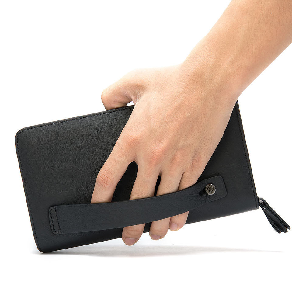 Ví nam da bò thật dáng dài kiểu clutch có khóa kéo hai lớp và ngăn đựng tiền xu — Cà phê/khóa kéo đơn, Màu Đen/khóa kéo đơn, 9013 màu đen, Cà phê 9013