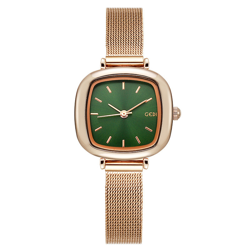 Gedi reloj de mujer simple elegante estudiante pequeña esfera delgada Correa pequeña malla cuadrada cadena nicho reloj de mujer