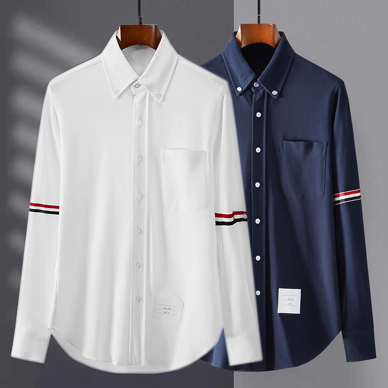 TB shirt sleeve webbing knitted Pearl cotton solid color trendy coat slim fit shirt tb long sleeve casual shirt for men and women