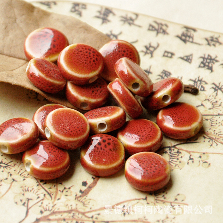 Materiales de cerámica para joyería, accesorios de joyería tejidos DIY, cuentas planas con esmalte floral de 14 mm, cuentas coloridas, cuentas de cerámica coloridas